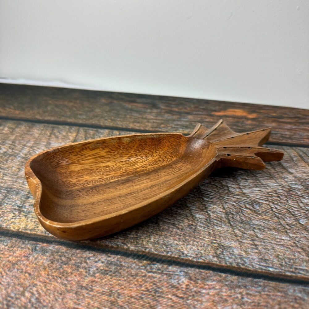 Wooden Pineapple Shape Monkey Pod Catch All Trinket Dish Hand Carved Decor 9" - Picture 5 of 7